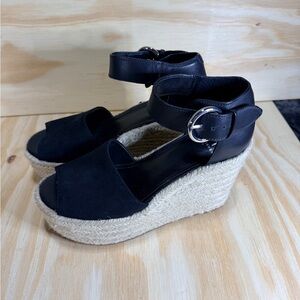 Marc Fusher LTD Suede Espadrille Wedge Sandals with Ankle Strap